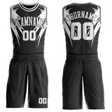Custom Black White-Steel Gray Wing Boho Style Round Neck Sublimation Basketball Uniform Jersey