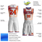 Custom White Orange-Royal Feather Wing Boho Style Round Neck Sublimation Basketball Uniform Jersey