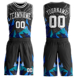 Custom Black-White Geometric Triangle Wing Boho Style Round Neck Sublimation Basketball Uniform Jersey