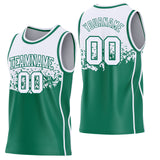Custom White-Kelly Green Shattered Geometric Side Panel Stripe Round Neck Sublimation Basketball Set Jersey