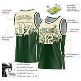 Custom Cream-Green Shattered Geometric Side Panel Stripe Round Neck Sublimation Basketball Set Jersey