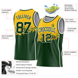 Custom Gold Green-White Shattered Geometric Side Panel Stripe Round Neck Sublimation Basketball Set Jersey