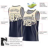 Custom Cream-Navy Shattered Geometric Side Panel Stripe Round Neck Sublimation Basketball Set Jersey