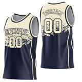 Custom Cream-Navy Shattered Geometric Side Panel Stripe Round Neck Sublimation Basketball Set Jersey