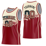Custom Cream Vintage USA Flag Maroon-Black Shattered Geometric Side Panel Stripe Round Neck Sublimation Basketball Set Jersey