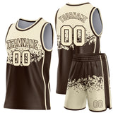 Custom Cream-Brown Shattered Geometric Side Panel Stripe Round Neck Sublimation Basketball Set Jersey