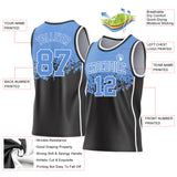 Custom Light Blue Black-White Shattered Geometric Side Panel Stripe Round Neck Sublimation Basketball Set Jersey