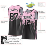 Custom Light Pink Black-White Shattered Geometric Side Panel Stripe Round Neck Sublimation Basketball Set Jersey