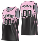 Custom Light Pink Black-White Shattered Geometric Side Panel Stripe Round Neck Sublimation Basketball Set Jersey