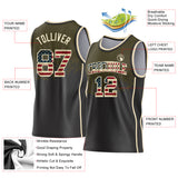 Custom Olive Vintage USA Flag Black-Cream Shattered Geometric Side Panel Stripe Round Neck Sublimation Basketball Set Jersey