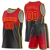 Custom Red Black-Gold Shattered Geometric Side Panel Stripe Round Neck Sublimation Basketball Set Jersey