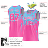 Custom Sky Blue Pink-White Shattered Geometric Side Panel Stripe Round Neck Sublimation Basketball Set Jersey