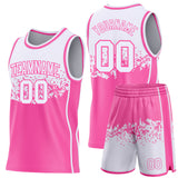 Custom White-Pink Shattered Geometric Side Panel Stripe Round Neck Sublimation Basketball Set Jersey