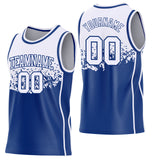 Custom White-Royal Shattered Geometric Side Panel Stripe Round Neck Sublimation Basketball Set Jersey