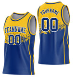 Custom Gold Royal-White Shattered Geometric Side Panel Stripe Round Neck Sublimation Basketball Set Jersey