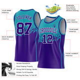 Custom Teal Purple-White Shattered Geometric Side Panel Stripe Round Neck Sublimation Basketball Set Jersey