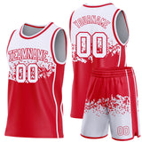 Custom White-Red Shattered Geometric Side Panel Stripe Round Neck Sublimation Basketball Set Jersey