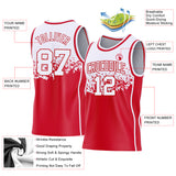 Custom White-Red Shattered Geometric Side Panel Stripe Round Neck Sublimation Basketball Set Jersey