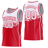 Custom White-Red Shattered Geometric Side Panel Stripe Round Neck Sublimation Basketball Set Jersey