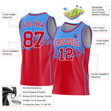 Custom Powder Blue Red-White Shattered Geometric Side Panel Stripe Round Neck Sublimation Basketball Set Jersey