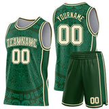 Custom Green-Cream Tribal Ethnic Aztec Sun Stone Side Panel Stripe Round Neck Sublimation Basketball Set Jersey