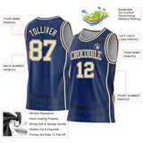 Custom Royal Cream-Navy Tribal Ethnic Aztec Sun Stone Side Panel Stripe Round Neck Sublimation Basketball Set Jersey