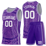 Custom Purple-White Tribal Ethnic Aztec Sun Stone Side Panel Stripe Round Neck Sublimation Basketball Set Jersey
