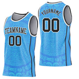 Custom Powder Blue Black-White Tribal Ethnic Aztec Sun Stone Side Panel Stripe Round Neck Sublimation Basketball Set Jersey