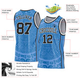 Custom Light Blue Black-White Tribal Ethnic Aztec Sun Stone Side Panel Stripe Round Neck Sublimation Basketball Set Jersey