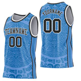 Custom Light Blue Black-White Tribal Ethnic Aztec Sun Stone Side Panel Stripe Round Neck Sublimation Basketball Set Jersey