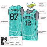Custom Ice Blue-Black Tribal Ethnic Aztec Sun Stone Side Panel Stripe Round Neck Sublimation Basketball Set Jersey