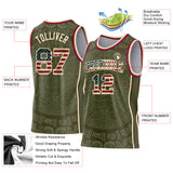 Custom Olive Vintage USA Flag Cream-Maroon Tribal Ethnic Aztec Sun Stone Side Panel Stripe Round Neck Sublimation Basketball Set Jersey