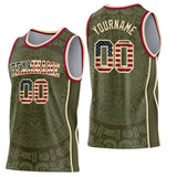 Custom Olive Vintage USA Flag Cream-Maroon Tribal Ethnic Aztec Sun Stone Side Panel Stripe Round Neck Sublimation Basketball Set Jersey