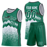 Custom Kelly Green White-Black Mountain Peak Shards Side Panel Stripe Round Neck Sublimation Basketball Set Jersey