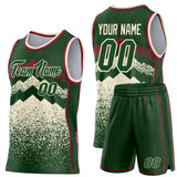 Custom Green Cream-Crimson Mountain Peak Shards Side Panel Stripe Round Neck Sublimation Basketball Set Jersey