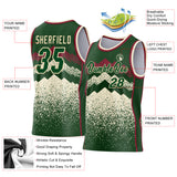 Custom Green Cream-Crimson Mountain Peak Shards Side Panel Stripe Round Neck Sublimation Basketball Set Jersey