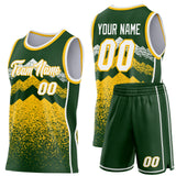 Custom Green White-Gold Mountain Peak Shards Side Panel Stripe Round Neck Sublimation Basketball Set Jersey