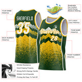 Custom Green White-Gold Mountain Peak Shards Side Panel Stripe Round Neck Sublimation Basketball Set Jersey