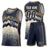 Custom Navy Cream-Old Gold Mountain Peak Shards Side Panel Stripe Round Neck Sublimation Basketball Set Jersey