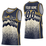 Custom Navy Cream-Old Gold Mountain Peak Shards Side Panel Stripe Round Neck Sublimation Basketball Set Jersey