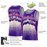 Custom Purple Cream-Pink Mountain Peak Shards Side Panel Stripe Round Neck Sublimation Basketball Set Jersey