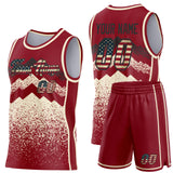 Custom Maroon Vintage USA Flag Cream-Black Mountain Peak Shards Side Panel Stripe Round Neck Sublimation Basketball Set Jersey