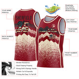 Custom Maroon Vintage USA Flag Cream-Black Mountain Peak Shards Side Panel Stripe Round Neck Sublimation Basketball Set Jersey