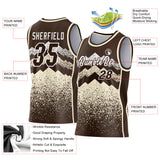 Custom Brown Cream-White Mountain Peak Shards Side Panel Stripe Round Neck Sublimation Basketball Set Jersey