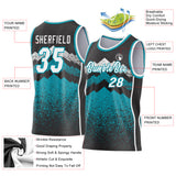 Custom Black White-Teal Mountain Peak Shards Side Panel Stripe Round Neck Sublimation Basketball Set Jersey