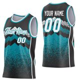 Custom Black White-Teal Mountain Peak Shards Side Panel Stripe Round Neck Sublimation Basketball Set Jersey