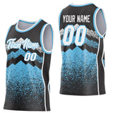 Custom Black White-Sky Blue Mountain Peak Shards Side Panel Stripe Round Neck Sublimation Basketball Set Jersey