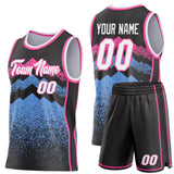 Custom Black White Light Blue-Pink Mountain Peak Shards Side Panel Stripe Round Neck Sublimation Basketball Set Jersey