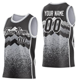Custom Black Gray-White Mountain Peak Shards Side Panel Stripe Round Neck Sublimation Basketball Set Jersey