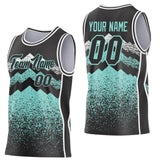 Custom Black Ice Blue-White Mountain Peak Shards Side Panel Stripe Round Neck Sublimation Basketball Set Jersey